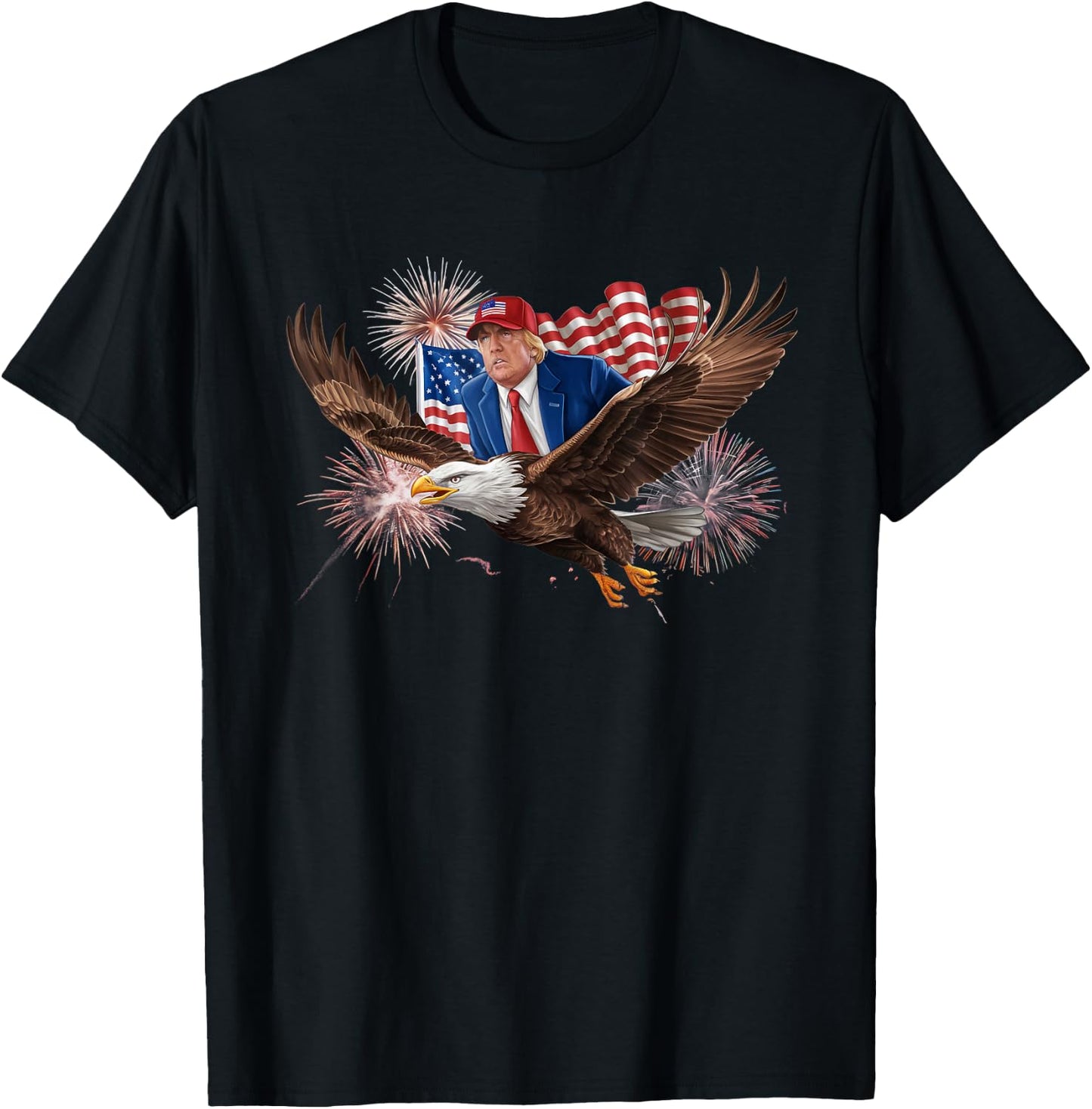 Patriotic Trump Riding Bald Eagle American Pride July 4th T-Shirt - T-Shirt | Black