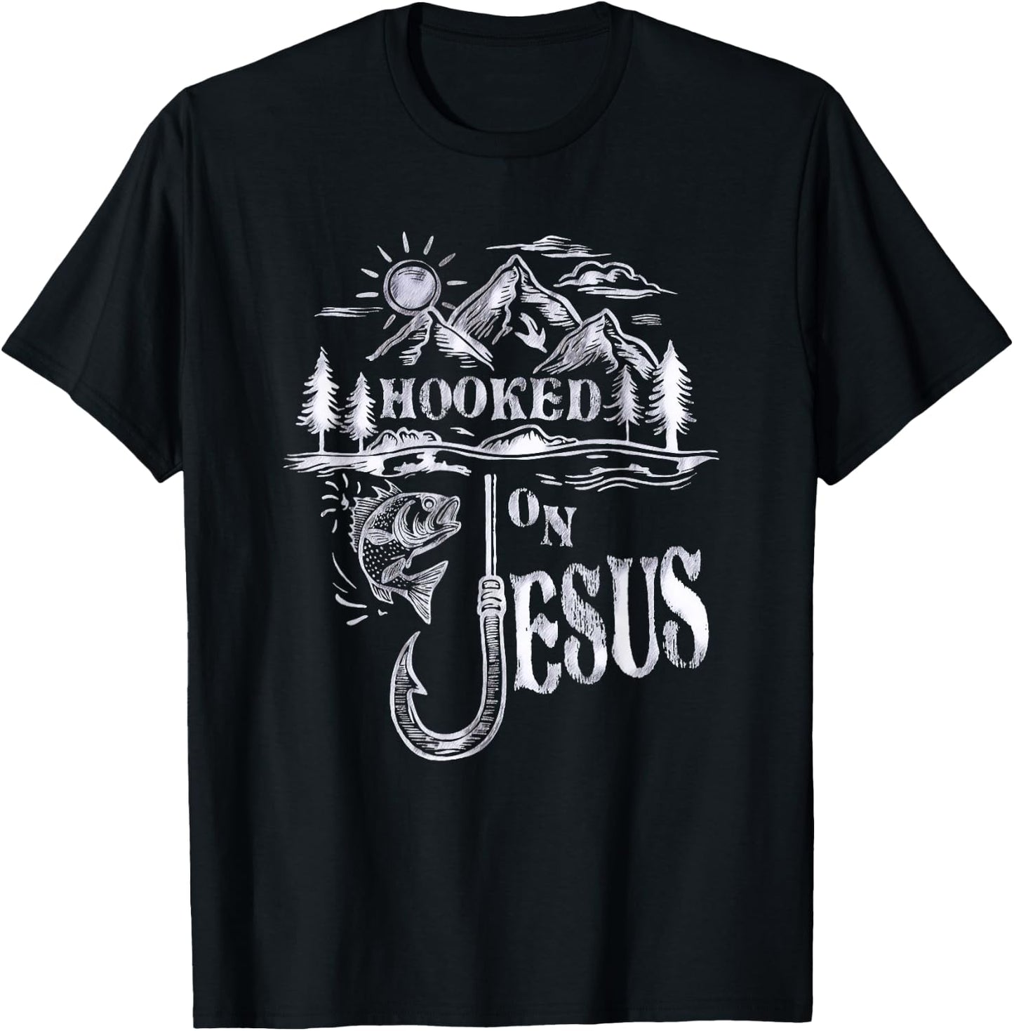 Hooked on Jesus Christ Faith Hope Love Religious T-Shirt - T-Shirt | Black