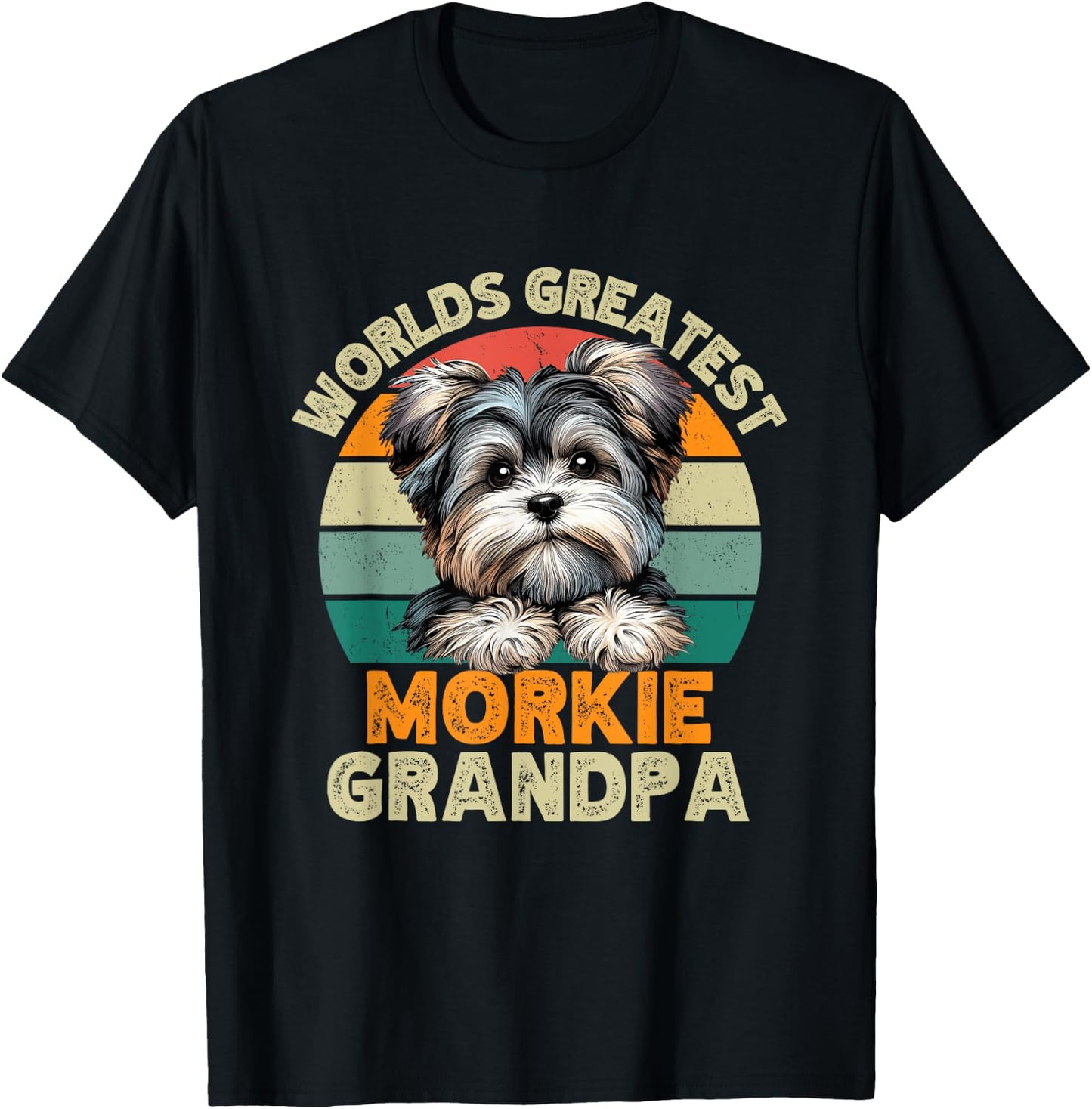 Worlds Greatest Morkie Dog Grandpa Funny Retro Dogs Owner T-Shirt - T-Shirt | Black