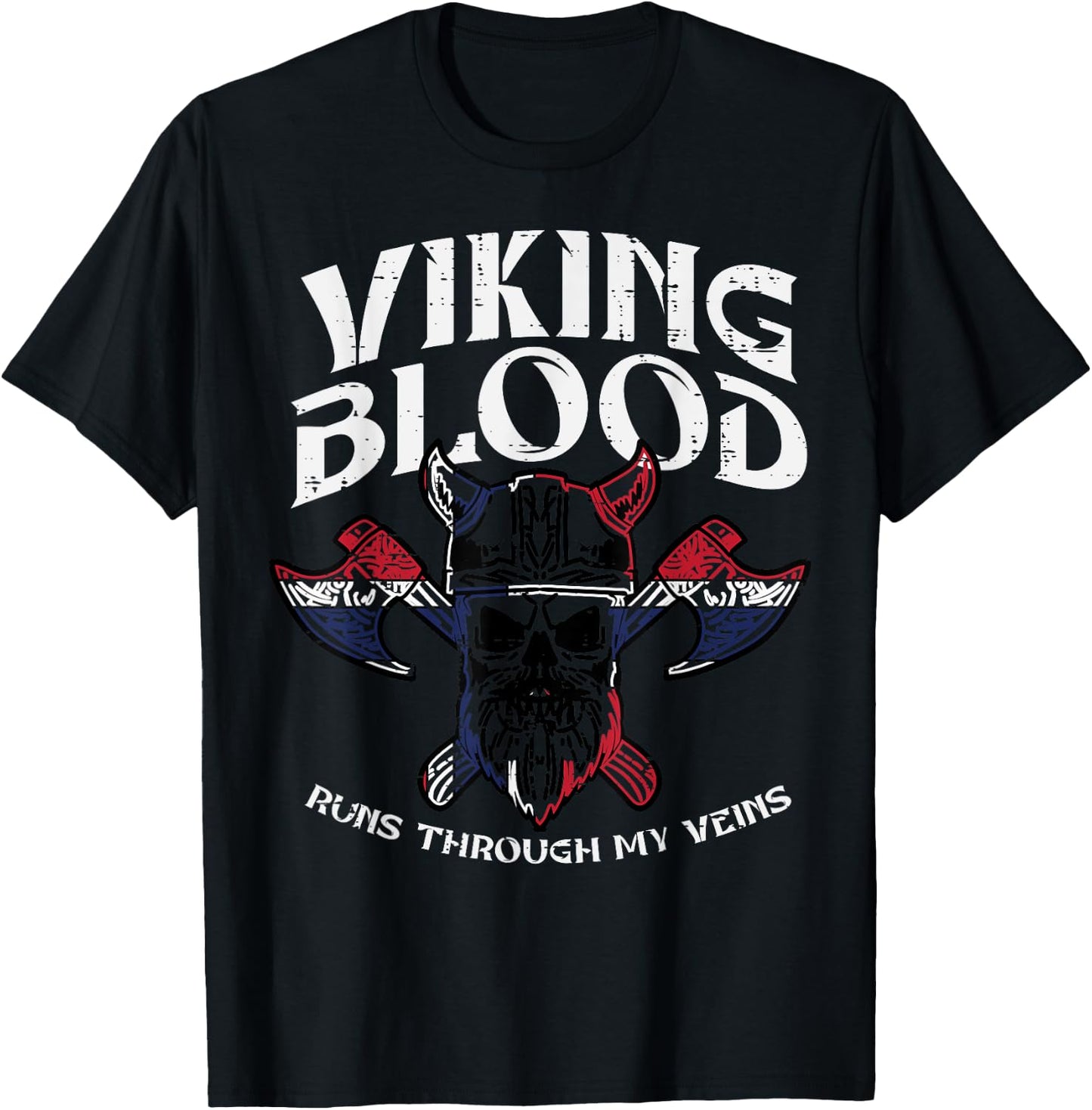 Viking Blood Runs Through My Veins Warrior Men Women Kids T-Shirt - T-Shirt | Black
