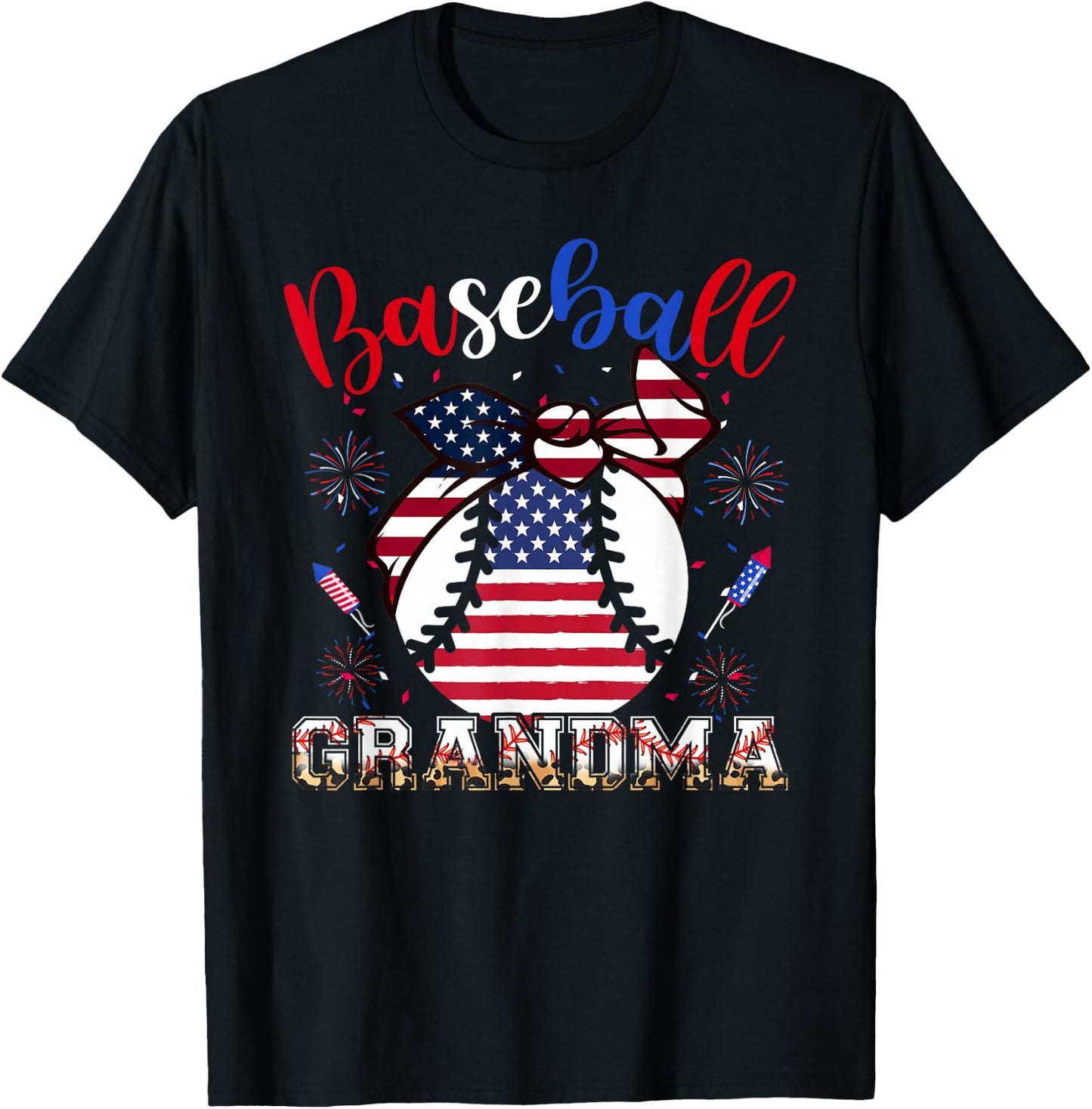 Baseball Grandma Headband Baseball Ball 4th Of July Nana T-Shirt - T-Shirt | Black