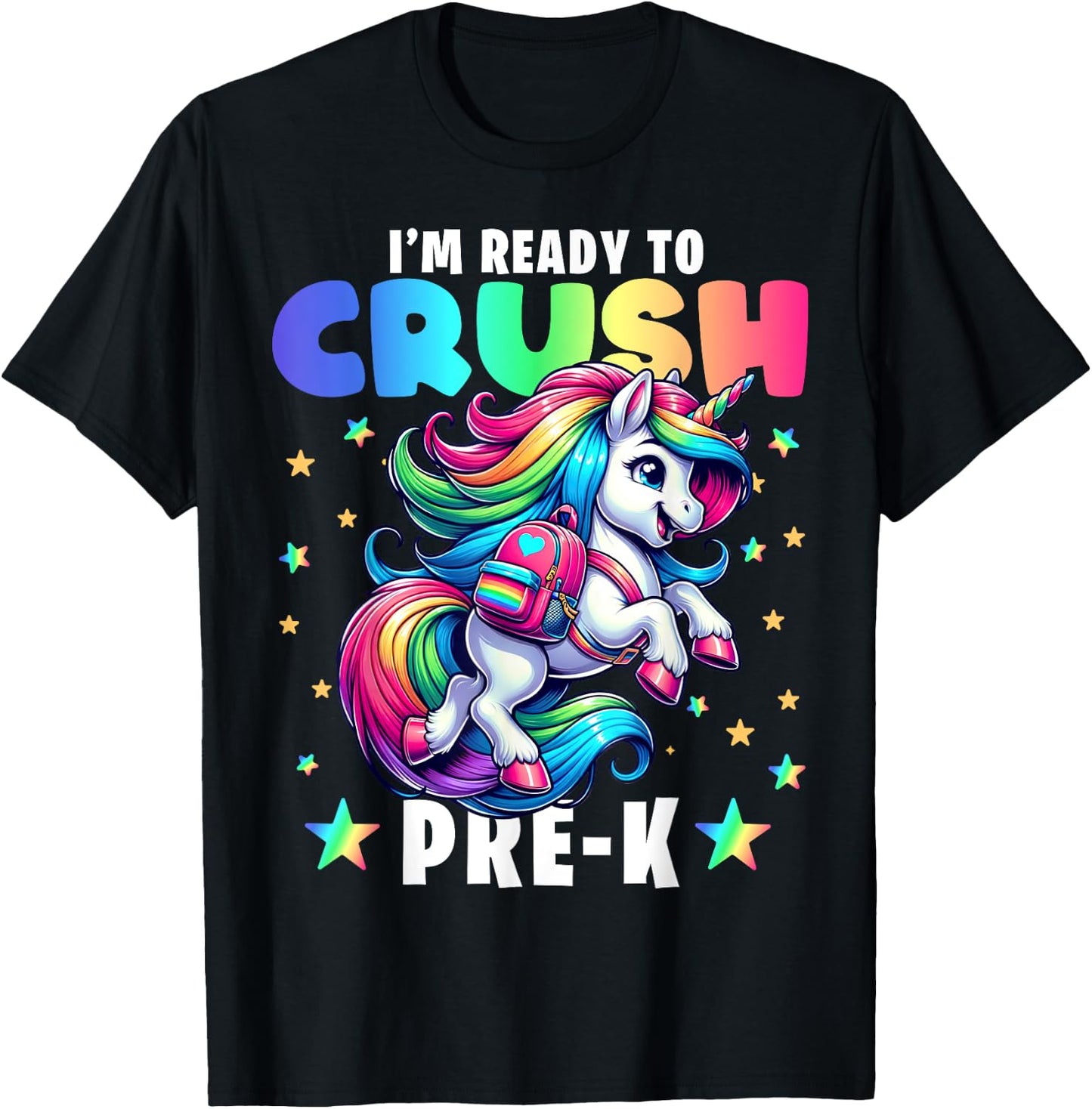 Crush Pre-K Girls Back to School Unicorn First Day Preschool T-Shirt - T-Shirt | Black