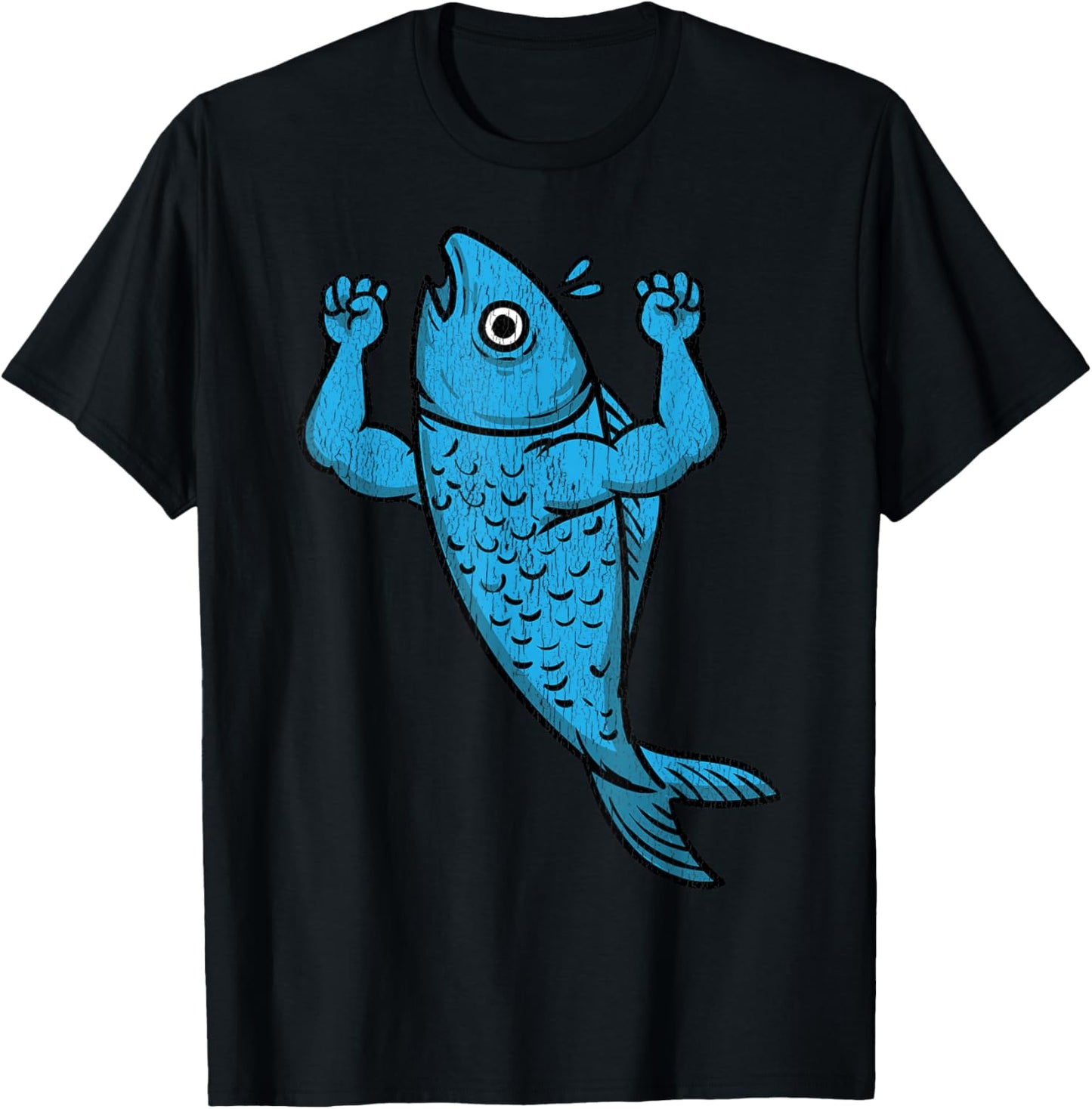 Fishy Flexing Fishy Flexing Cartoon Fish With Muscles T-Shirt - T-Shirt | Black