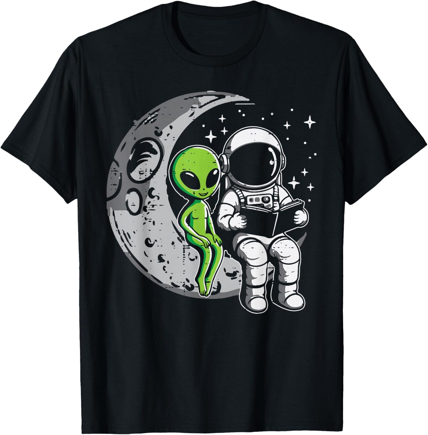 Astronaut Reading Book to Alien Moon Space Women Kids Men T-Shirt - T-Shirt | Black