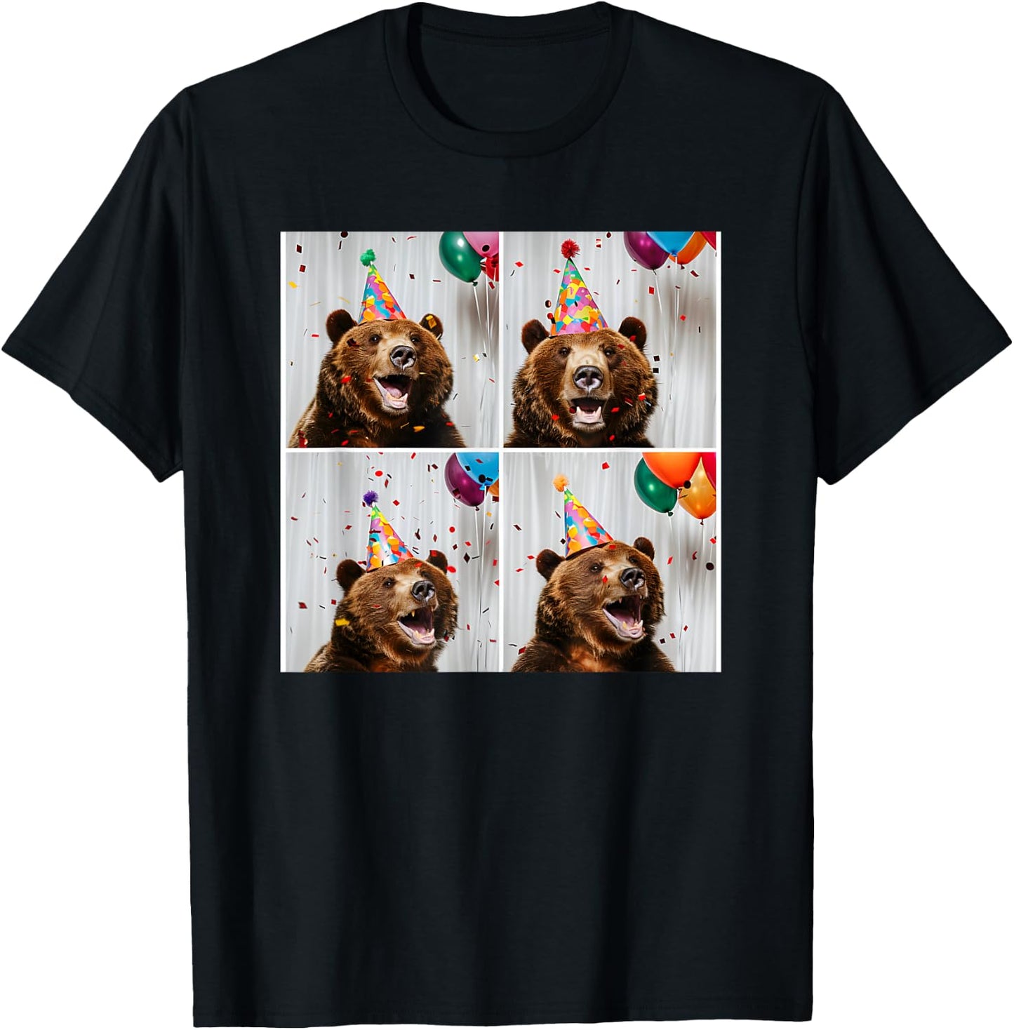 Grizzly Bear Lover Zoo Animal Theme Colorful Birthday Bear T-Shirt - T-Shirt | Black