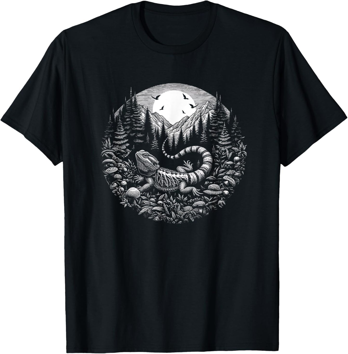 Bearded Dragon Art Forest Scene Design And Men T-Shirt - T-Shirt | Black