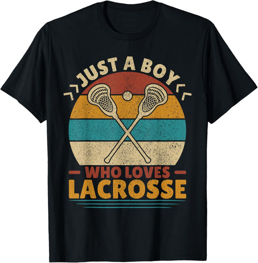 Just A Boy Who Loves Lacrosse Player Lax Lovers Boy Lacrosse T-Shirt - T-Shirt | Black