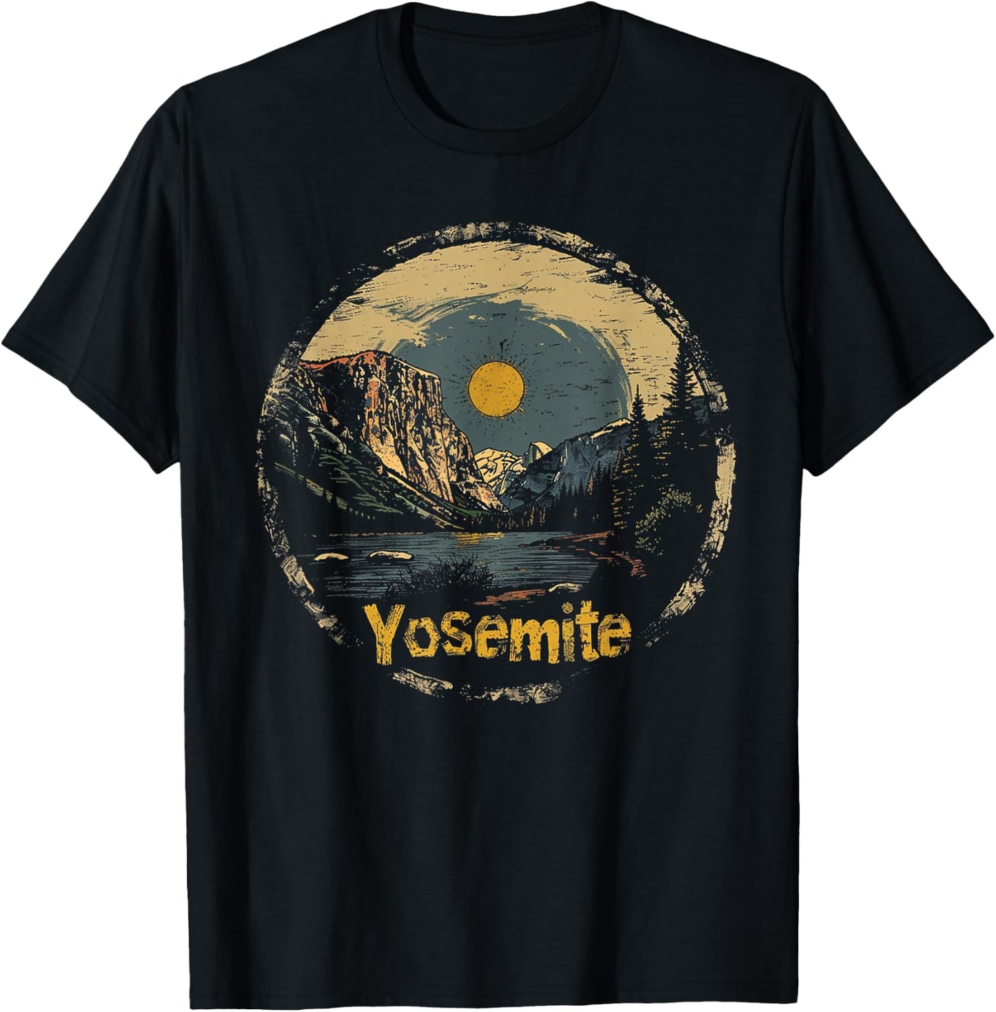 Yosemite - US National Park Vintage Men Women Kids Retro T-Shirt - T-Shirt | Black