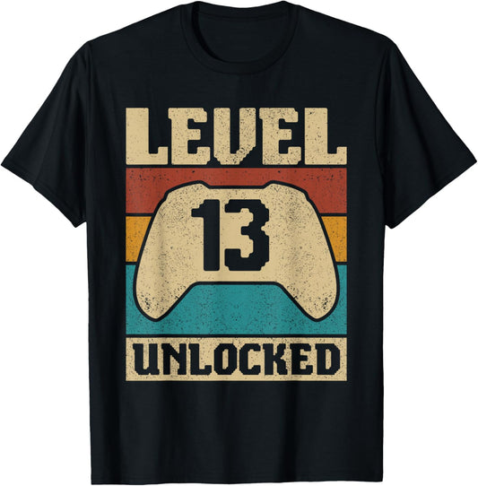 Level 13 Unlocked 13 Year Old Girl Boy Outfit 13th Birthday T-Shirt - T-Shirt | Black