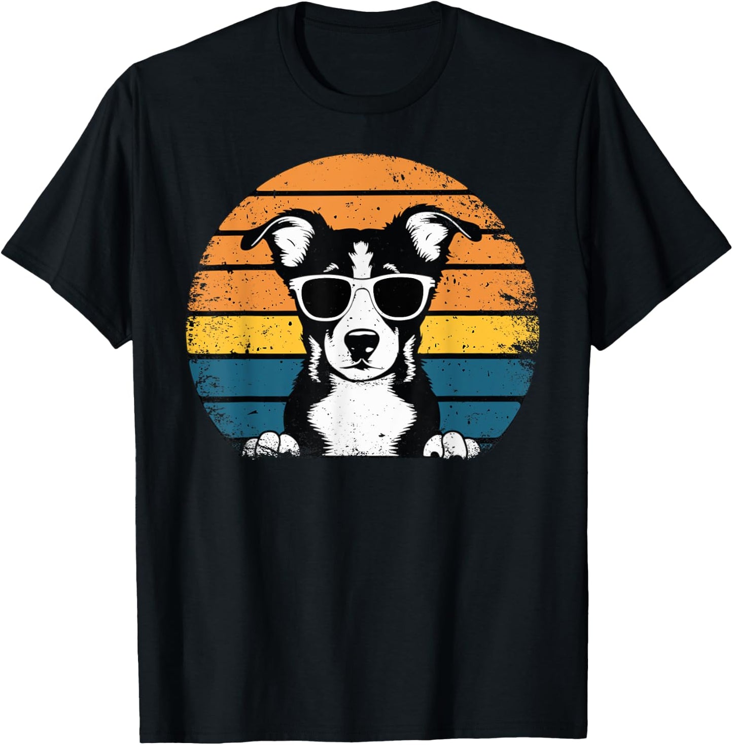 Funny Dog with Sunglasses Vintage T-Shirt - T-Shirt | Black