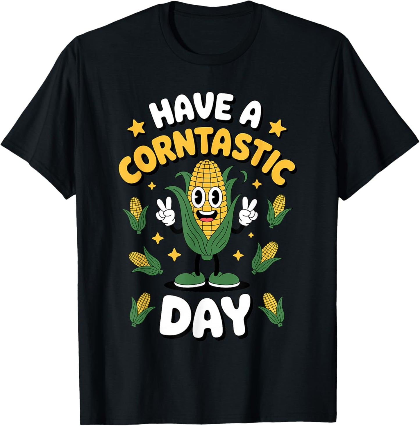 Funny Corn On The Cob Art Women Kids Farmer Corn T-Shirt - T-Shirt | Black