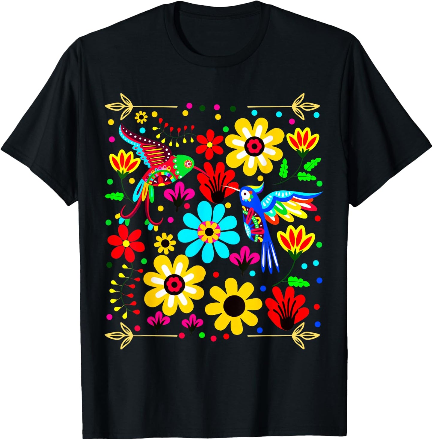 Floral Bird Otomi Mexican Style Mexicano Mexicana T-Shirt - T-Shirt | Black