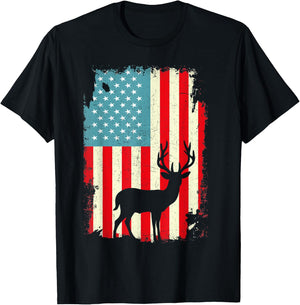 Patriotic Deer Hunting Whitetail Buck USA Flag 4th Of July Men T-Shirt - T-Shirt | Black