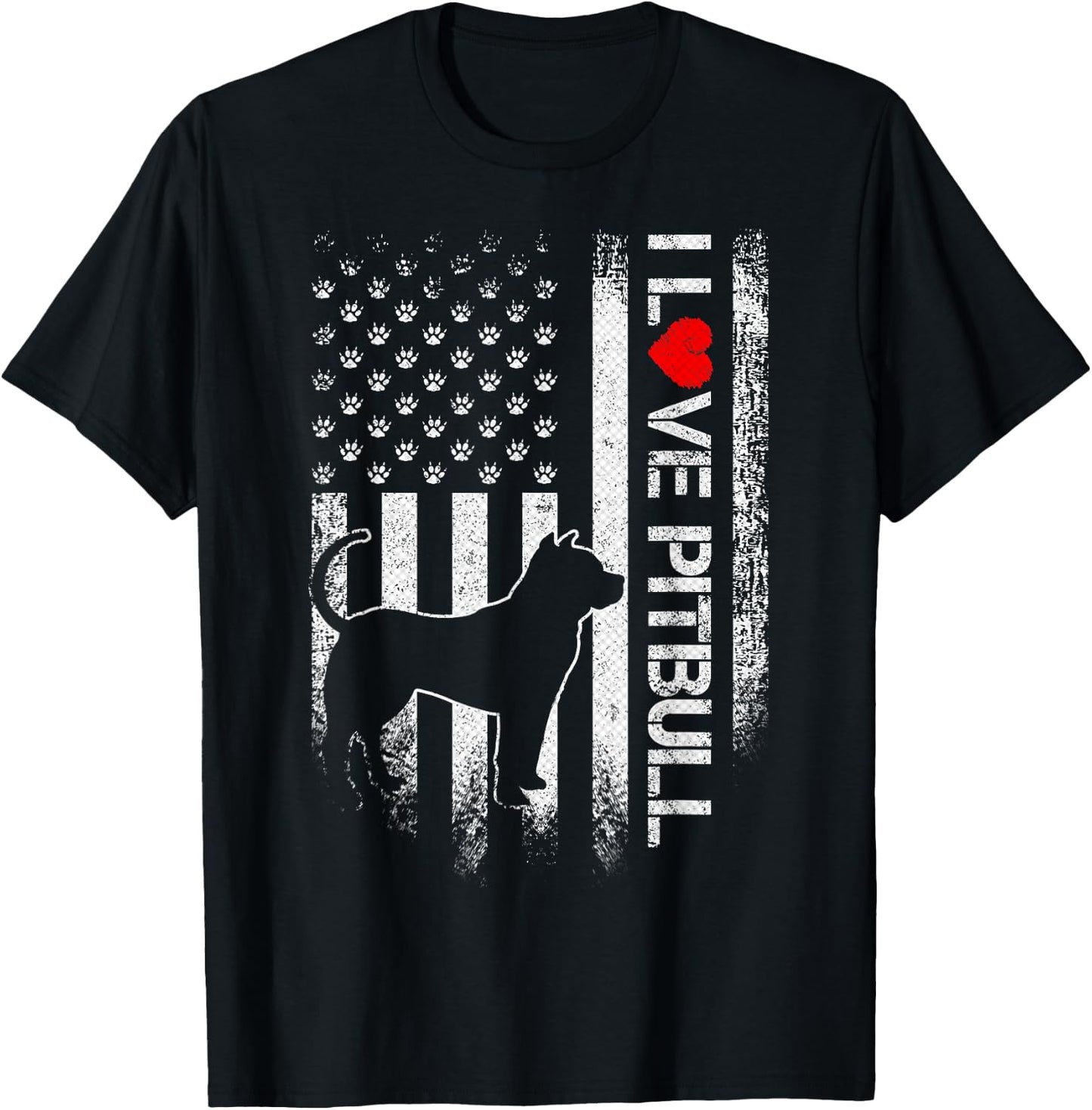 Vintage USA Flag I Love My Pitbull Dog Heart Funny Kids Men T-Shirt - T-Shirt | Black