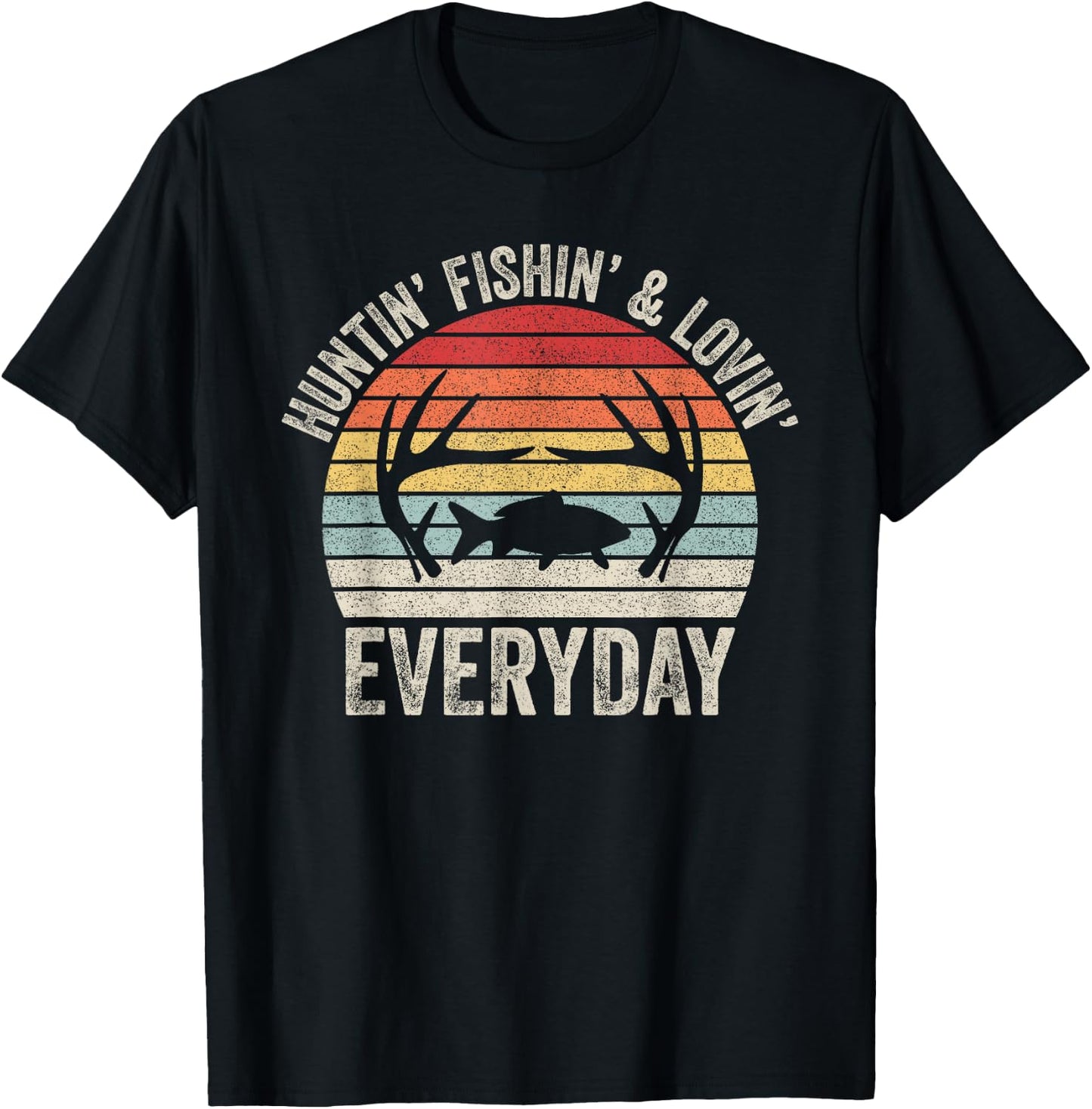 Vintage Retro Hunting Fishing Loving Everyday T-Shirt - T-Shirt | Black