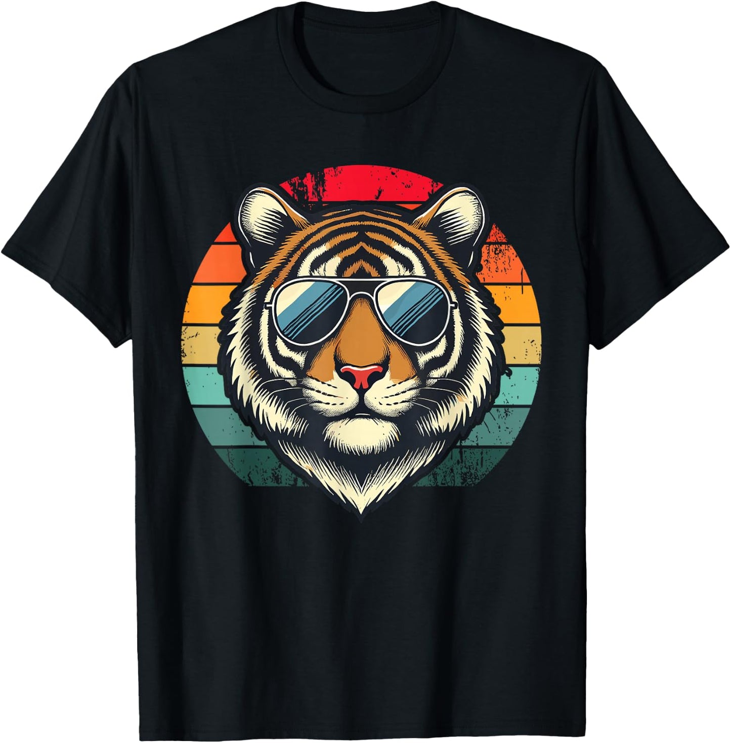 Retro Tiger in Sunglasses Men Women Kids Novelty Funny Tiger T-Shirt - T-Shirt | Black