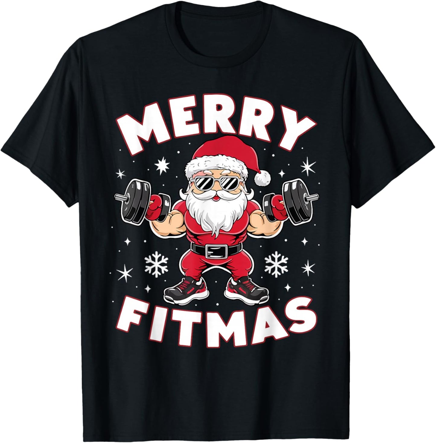 Christmas Santa Xmas Fitness Ugly Christmas Merry Fitmas T-Shirt - T-Shirt | Black