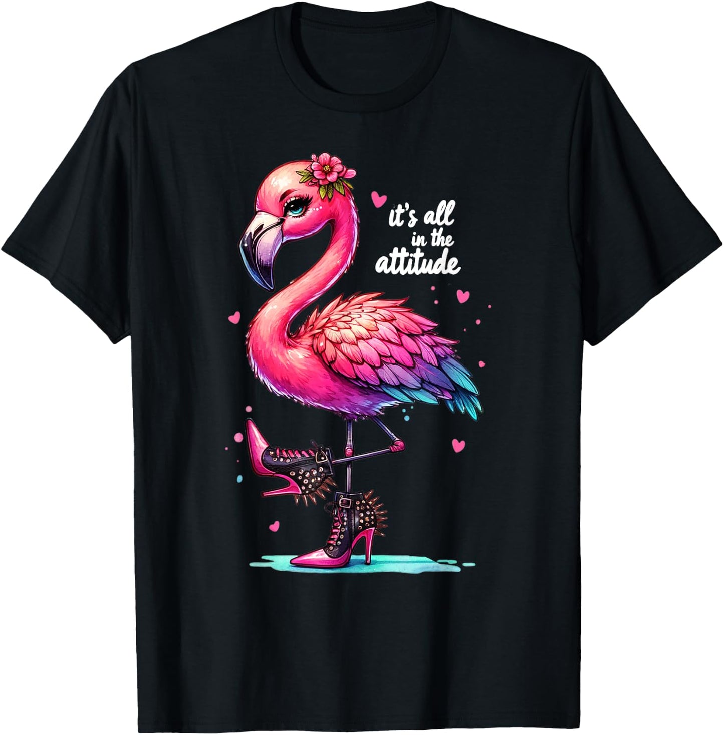 Cute Flamingo Spike Heels It's All in the Attitude Girls T-Shirt - T-Shirt | Black