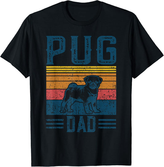 Dog | Pug Papa - Vintage Pug Dad T-Shirt - T-Shirt | Black