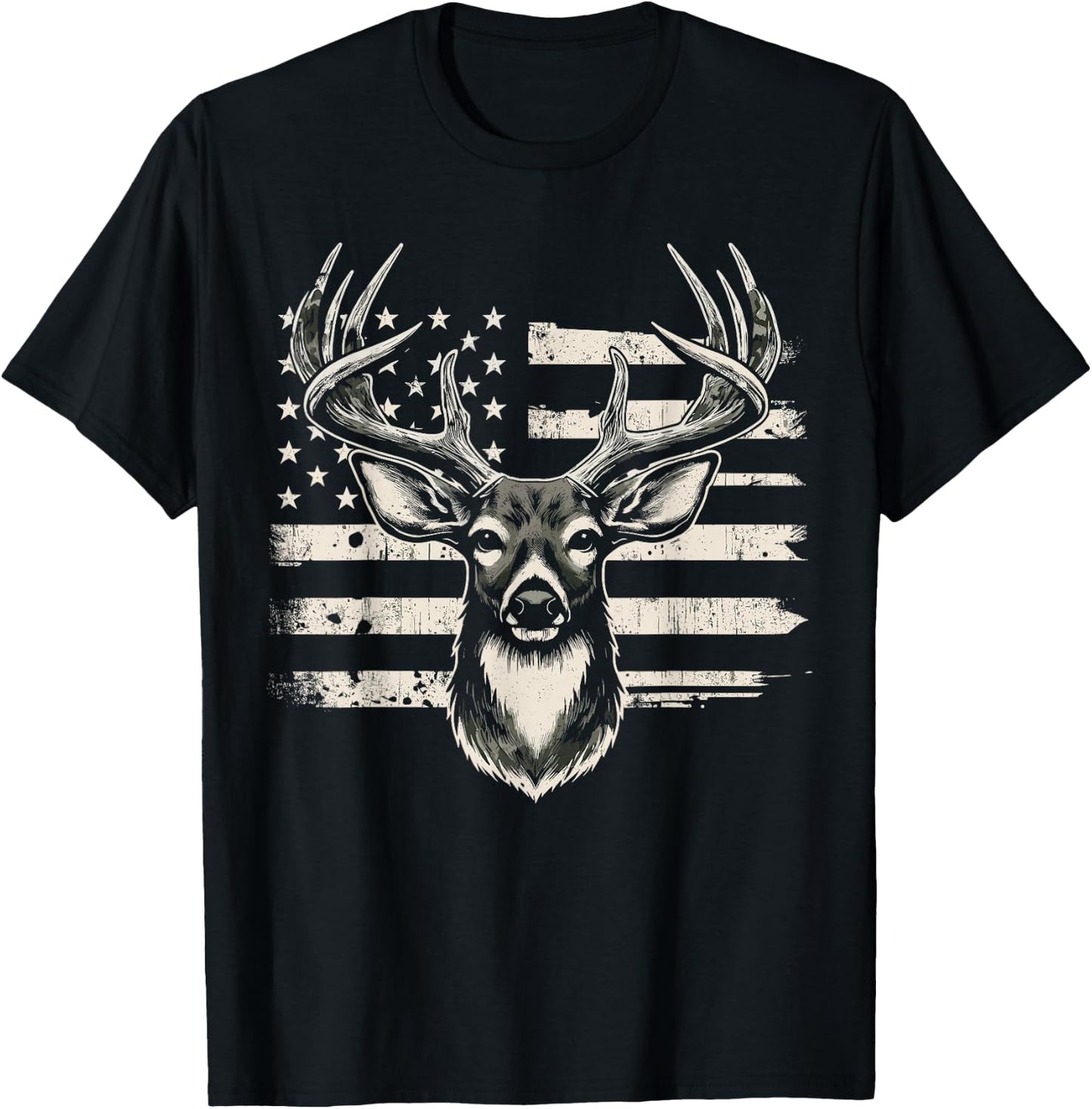 Deer Hunting USA Flag American T-Shirt - T-Shirt | Black