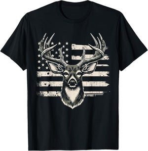 Deer Hunting USA Flag American T-Shirt - T-Shirt | Black
