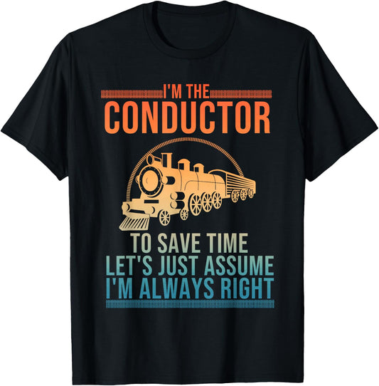Funny Train Conductor Art Women Railway Train Lover T-Shirt - T-Shirt | Black