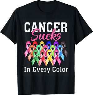 Cancer Sucks In Every Color Fighter Breast Cancer Awareness T-Shirt - T-Shirt | Black