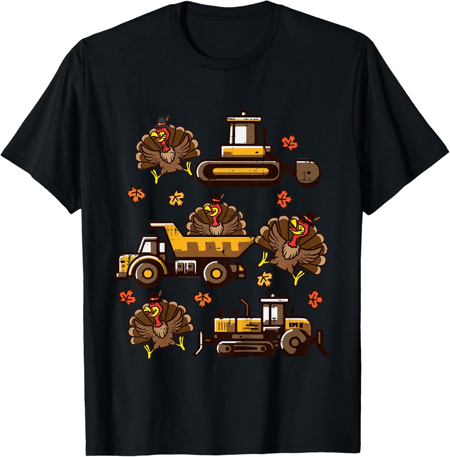 Kids Thanksgiving Construction Trucks Fall Toddler Boys Kid Youth T-Shirt - T-Shirt | Black
