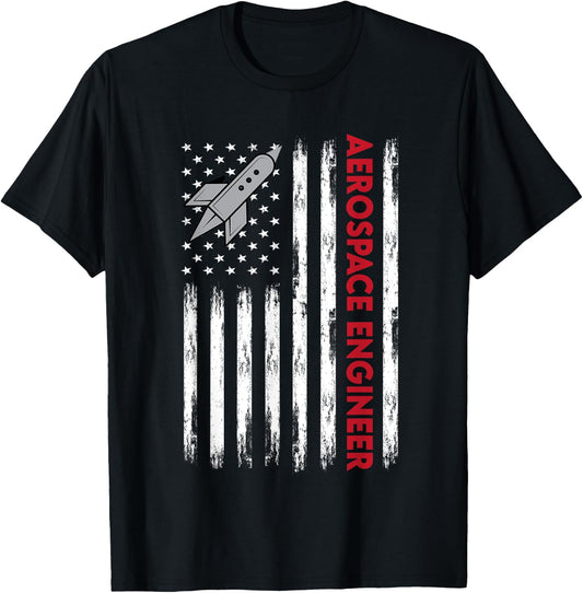 Aerospace Engineer USA Flag Design T-Shirt - T-Shirt | Black