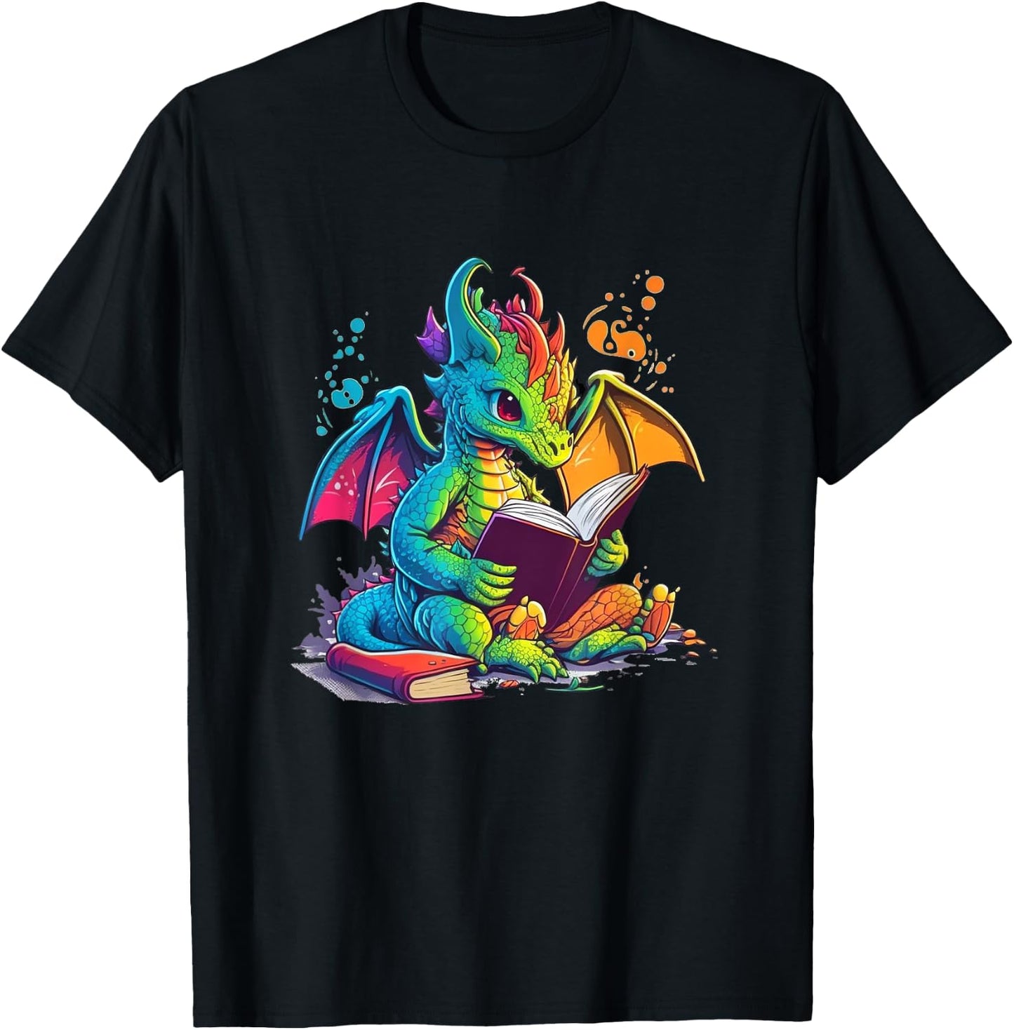 Cute Dragon Reading Book T-Shirt - T-Shirt | Black