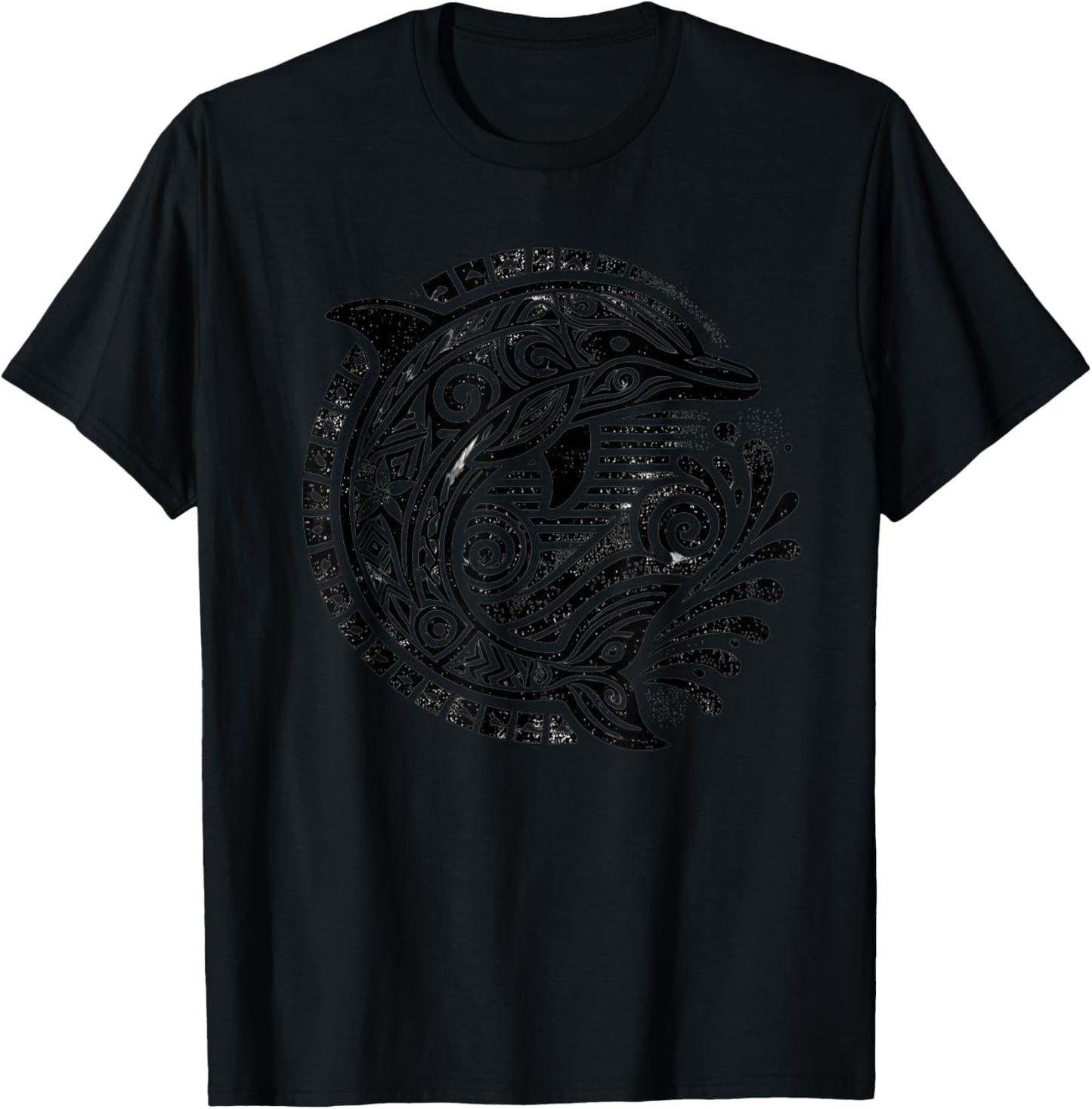 Grunge Hawaiian Tribal Dolphin T-Shirt - T-Shirt | Black