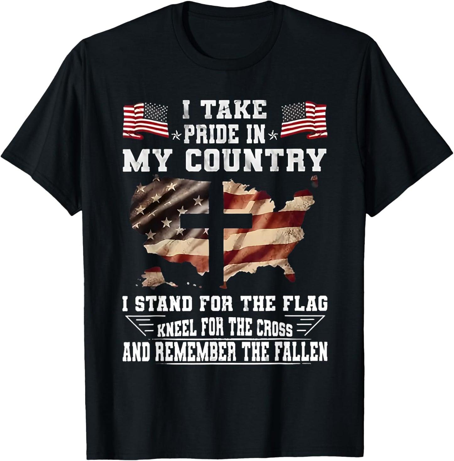 I Take Pride In My Country I Stand For The Flag Kneel USA T-Shirt - T-Shirt | Black