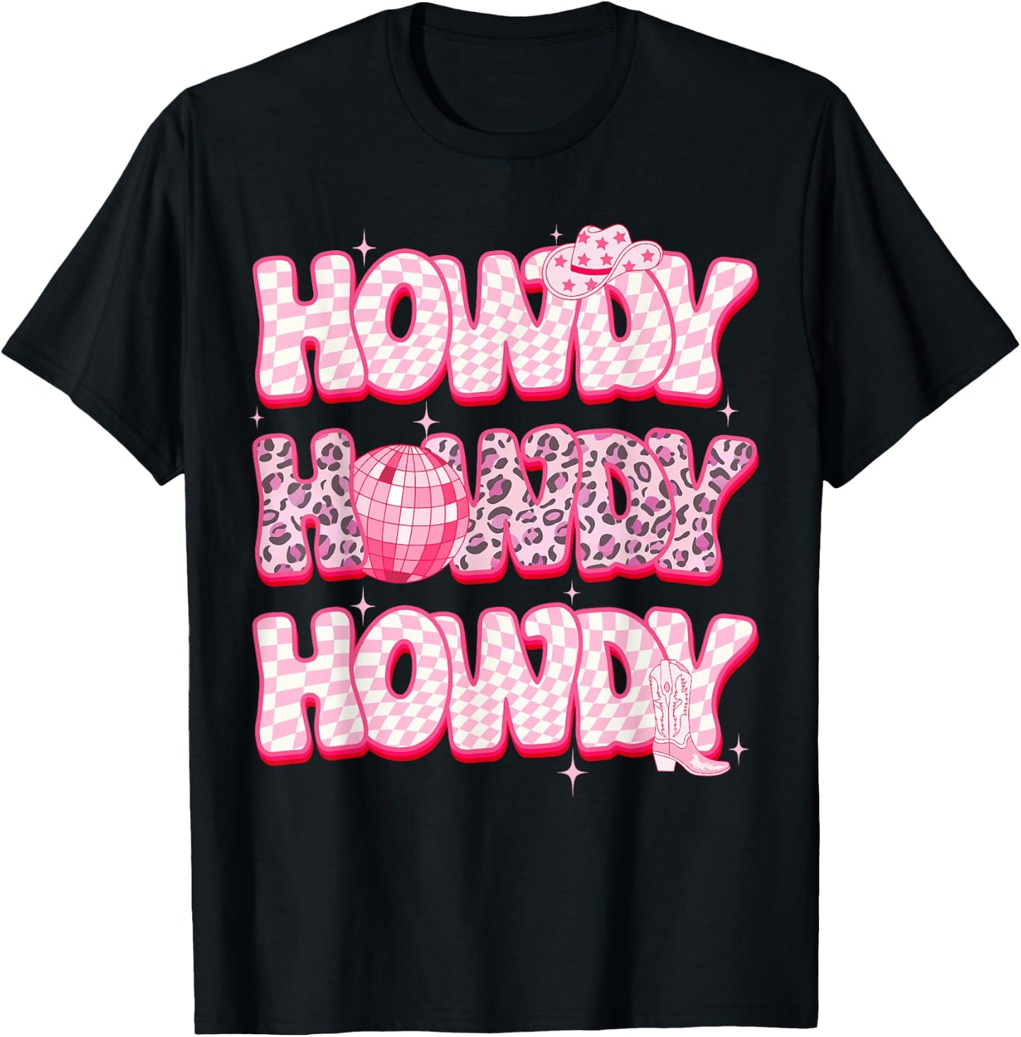 Disco Howdy Western Rodeo Girl Country Pink Cowgirl Leopard T-Shirt - T-Shirt | Black