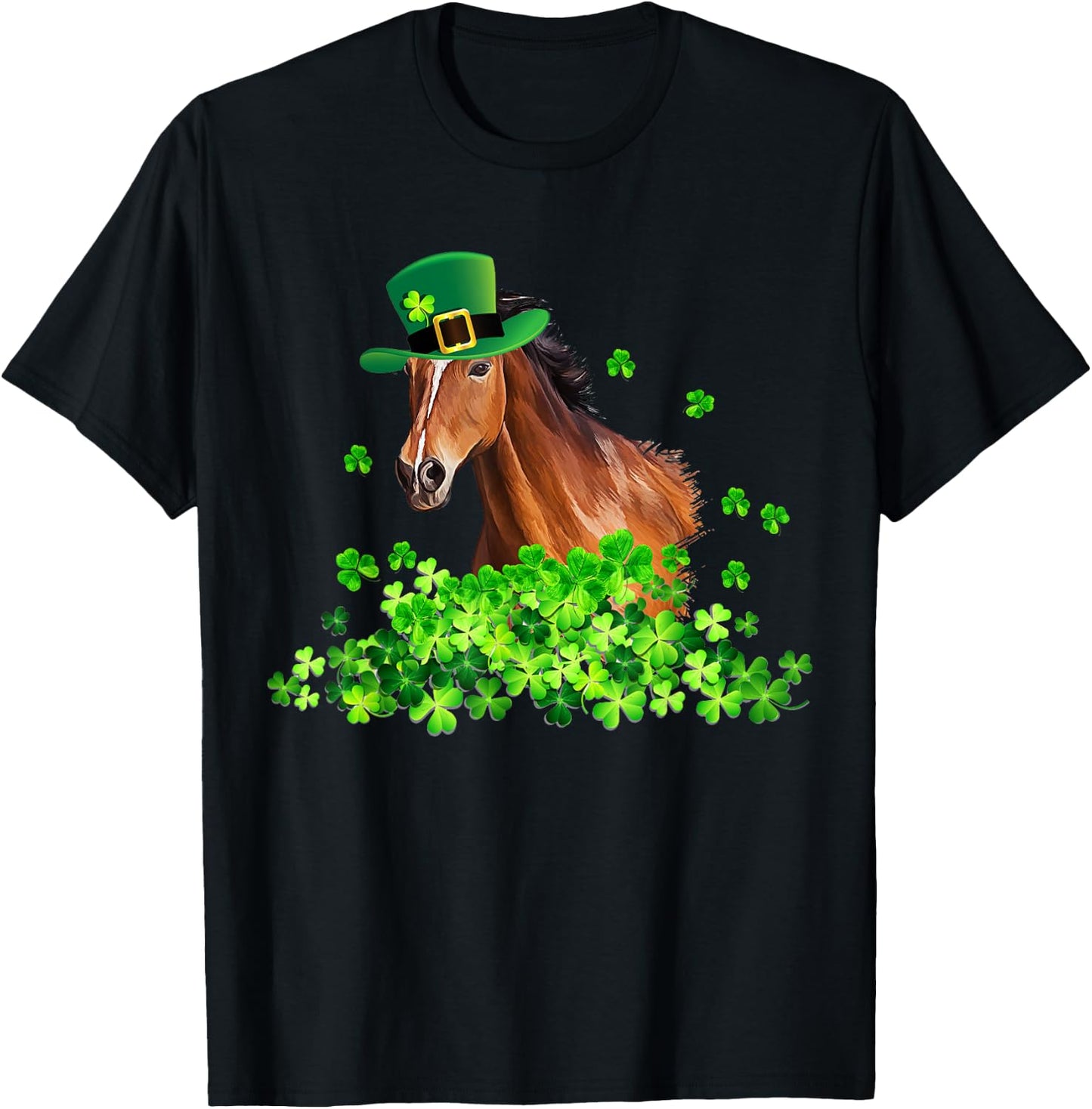 Horse Shamrock Horseback Riding Funny St Patrick's Day Gift T-Shirt - T-Shirt | Black