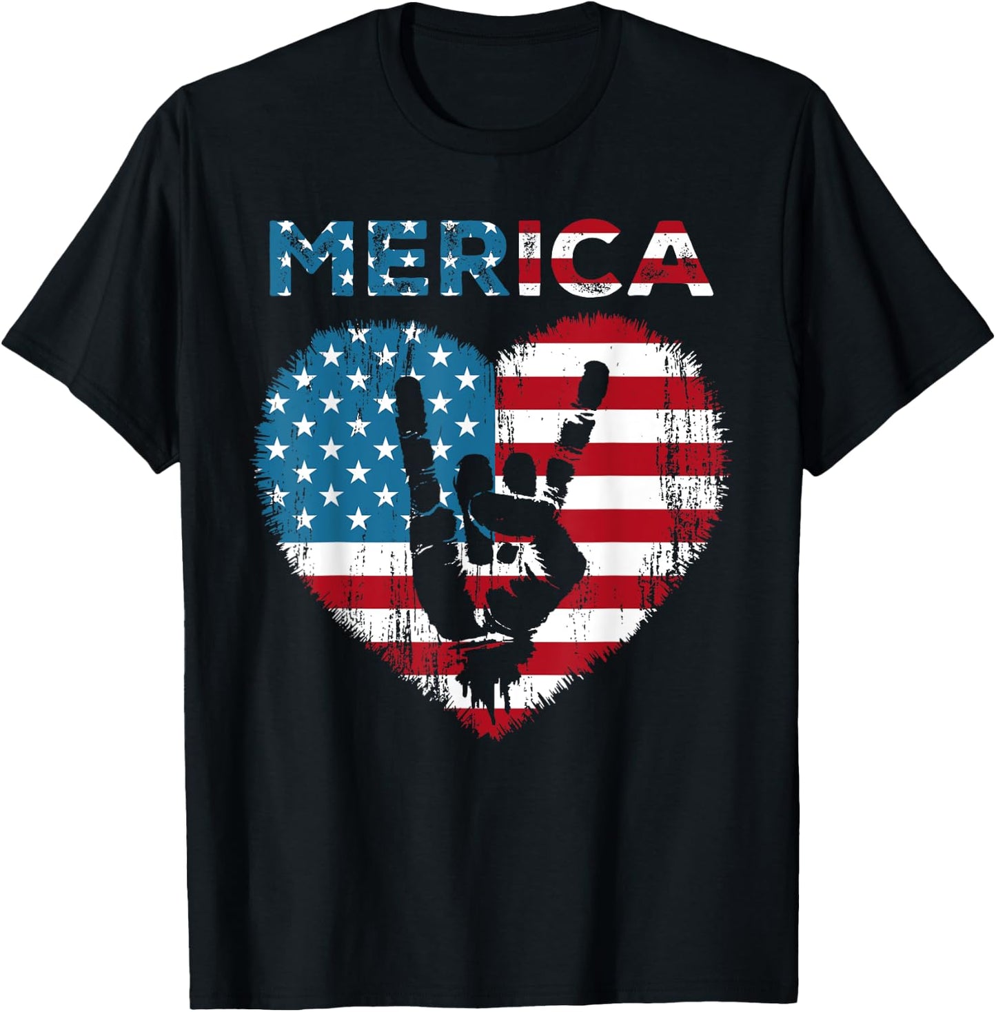 Merica Rock Sign 4th of July American Flag USA Men Women T-Shirt - T-Shirt | Black