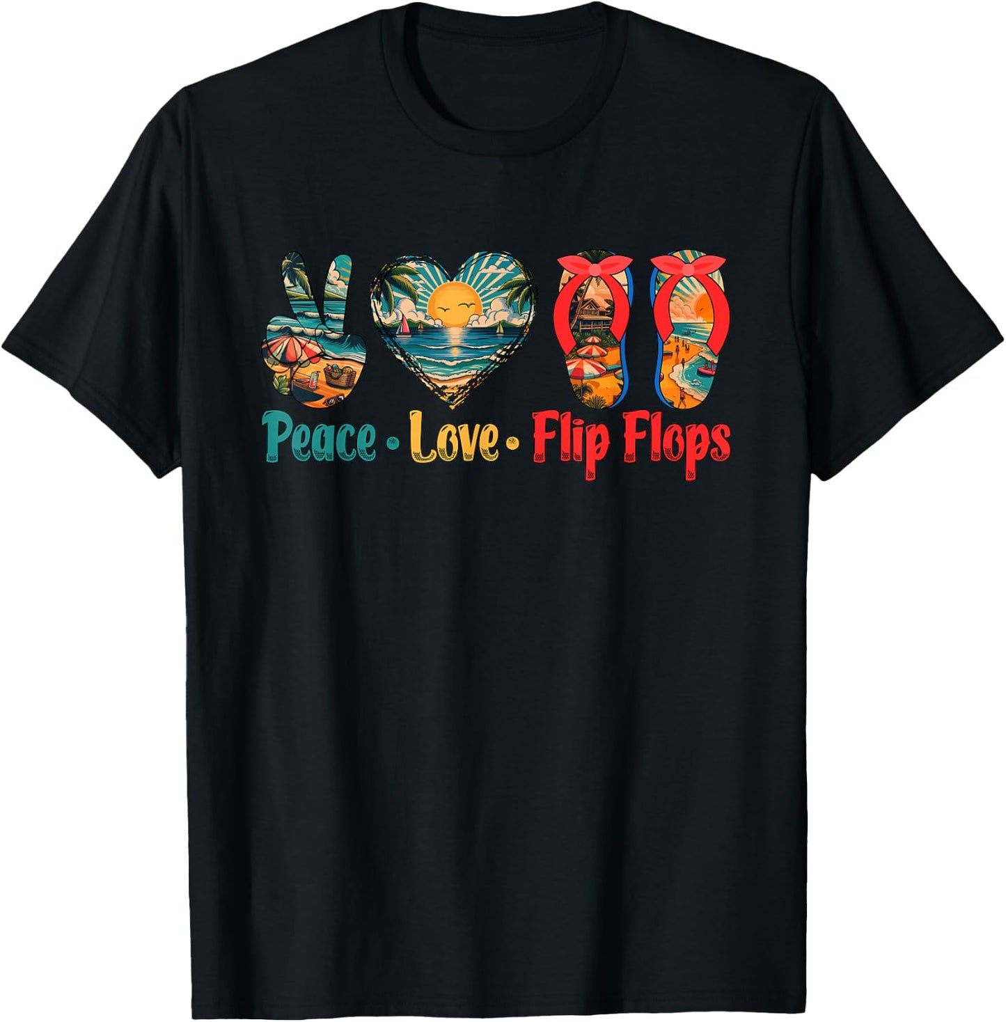 Peace Love Flip Flops Costume Summer Vacation Beach Lover T-Shirt - T-Shirt | Black