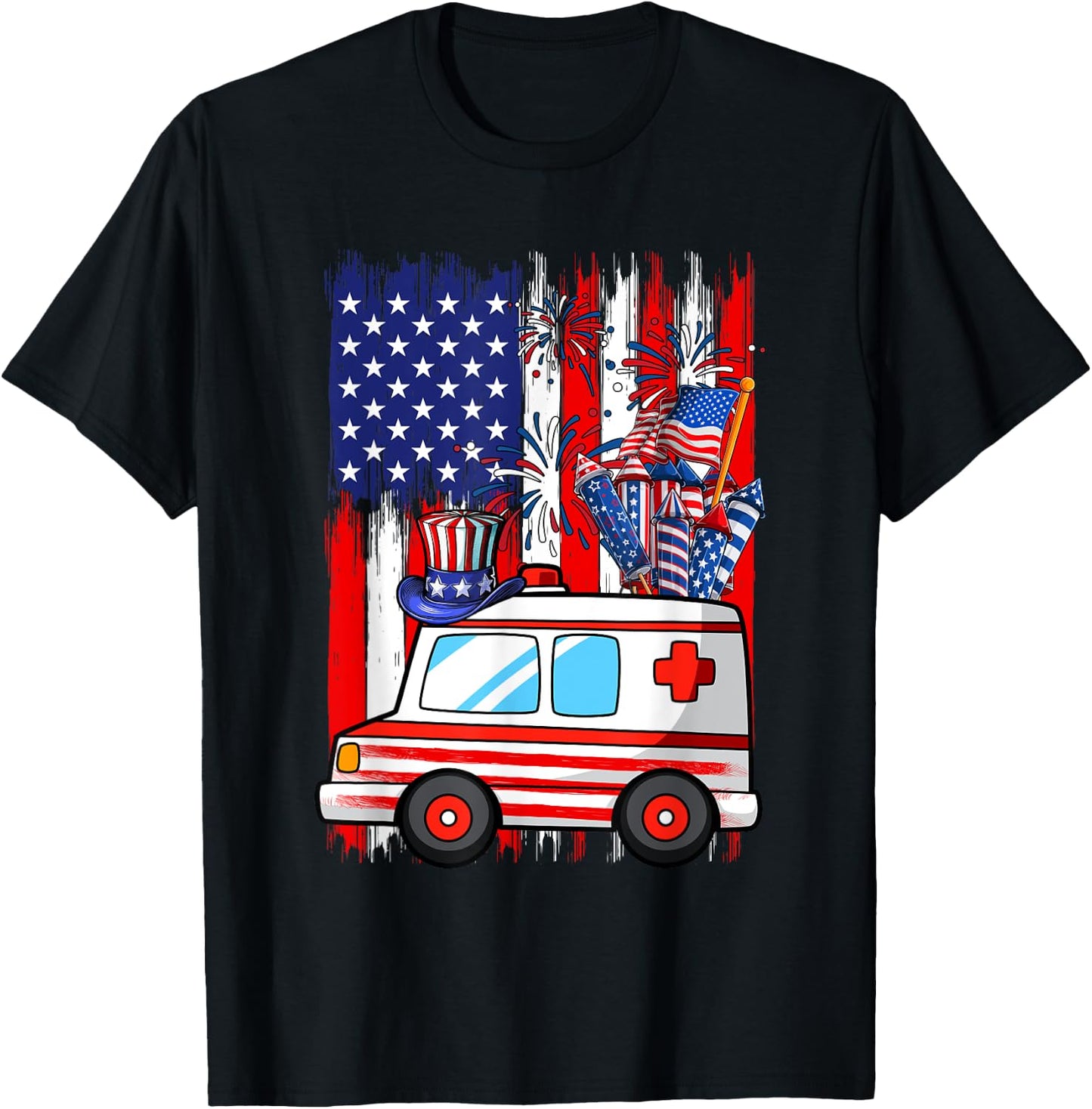 Red Blue White Costume Ambulance 4th Of July Proud Flag Kids Men T-Shirt - T-Shirt | Black