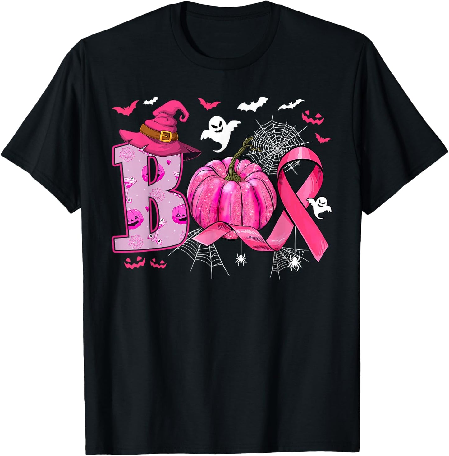 Breast Cancer Awareness Boo Ghost Halloween Women Kids T-Shirt - T-Shirt | Black