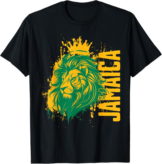 Vintage Jamaica Lion Jamaican Men Women Kids Jamaican Lion T-Shirt - T-Shirt | Black