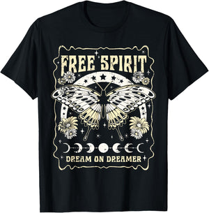 Vintage Retro Free Spirit Dream on Dreamer Butterfly T-Shirt - T-Shirt | Black