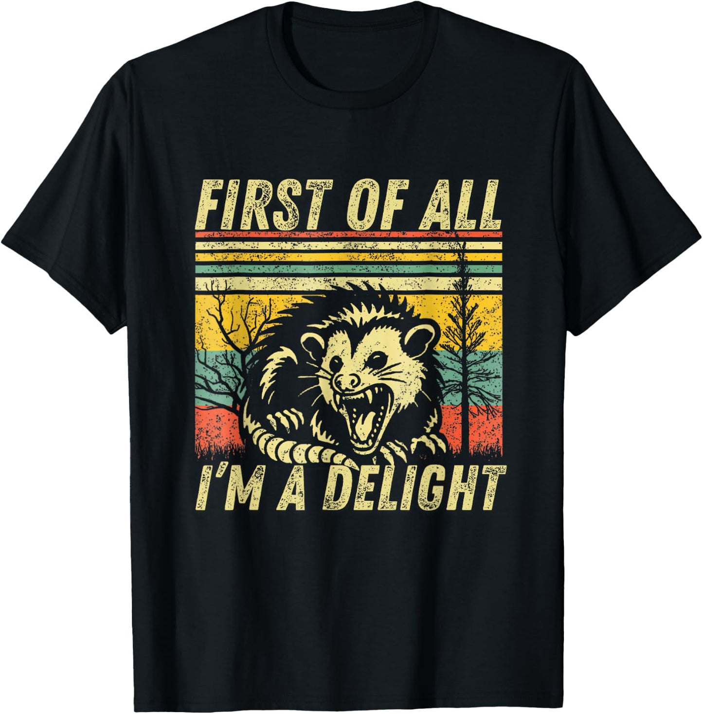 First Of All I'm A Delight Sarcastic Angry Opossum Possum T-Shirt - T-Shirt | Black
