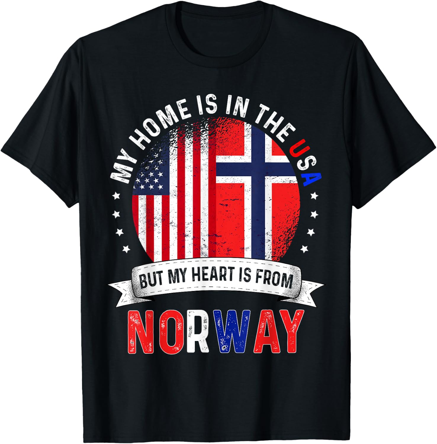 Norwegian American Patriot Heart is from Norway Flag T-Shirt - T-Shirt | Black