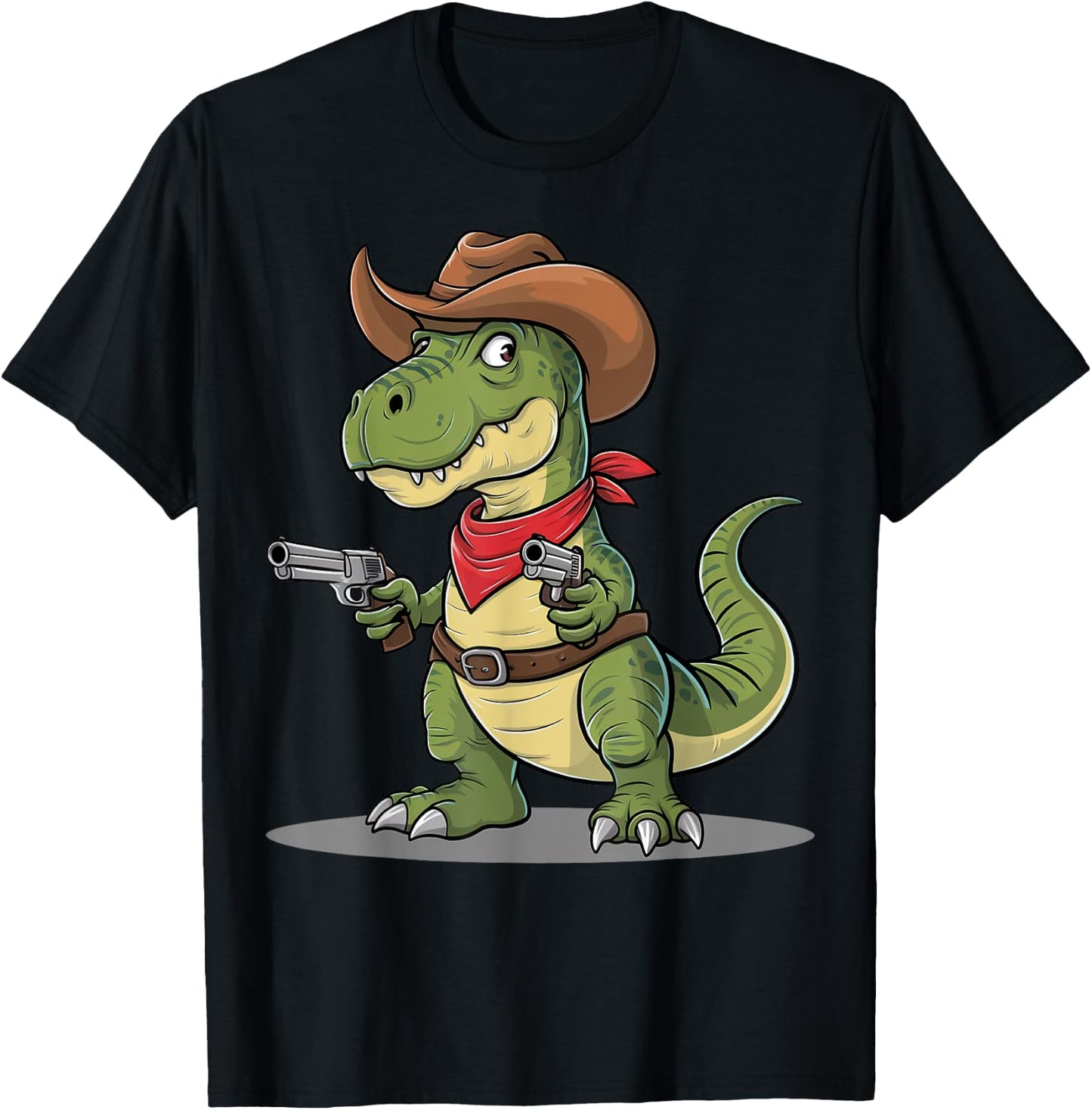 Funny Cowboy T Rex Dinosaur Wild West Country Boys Gift T-Shirt - T-Shirt | Black