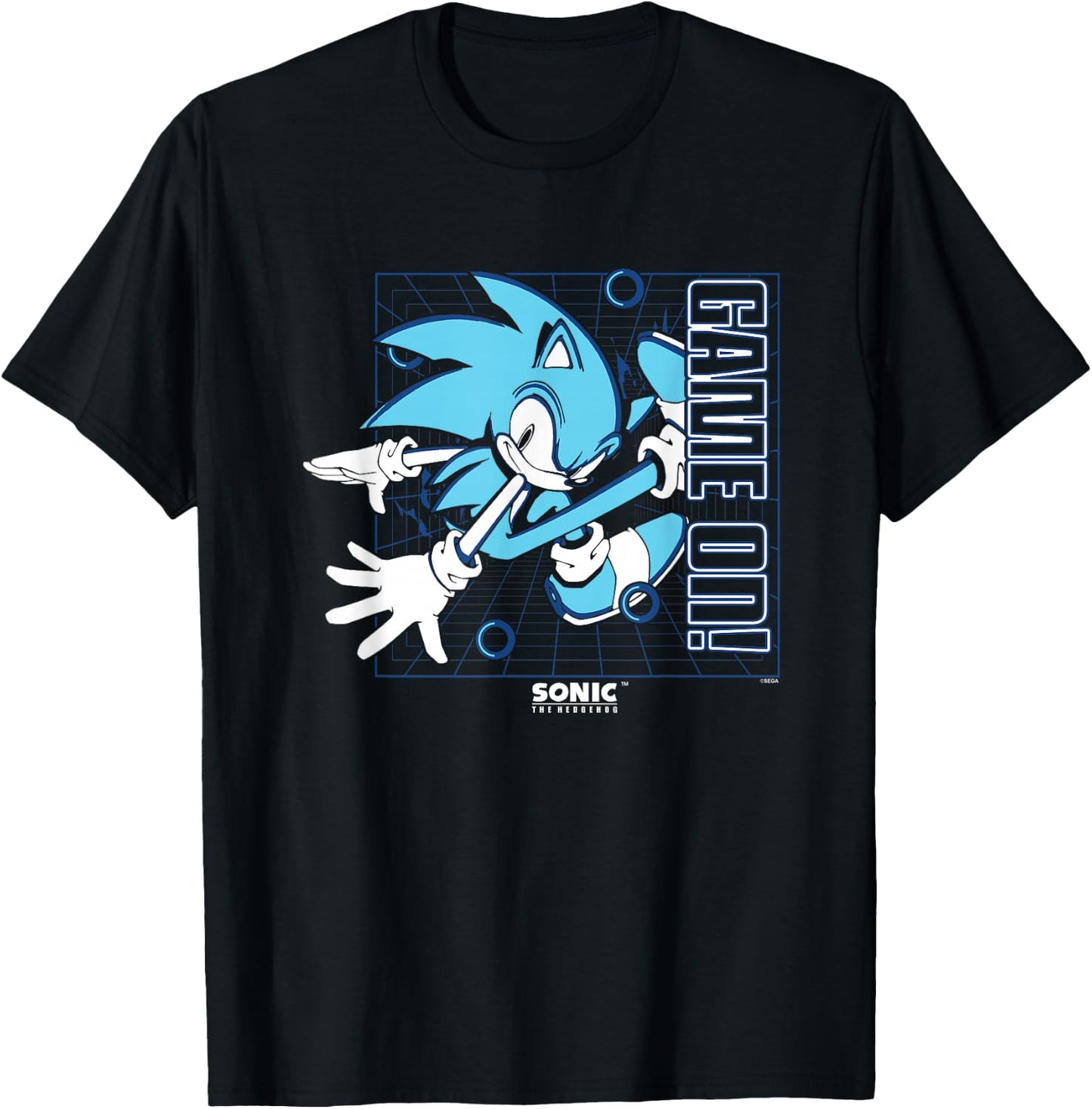Sonic The Hedgehog Game On! Gold Rings Vintage Grid T-Shirt - T-Shirt | Black