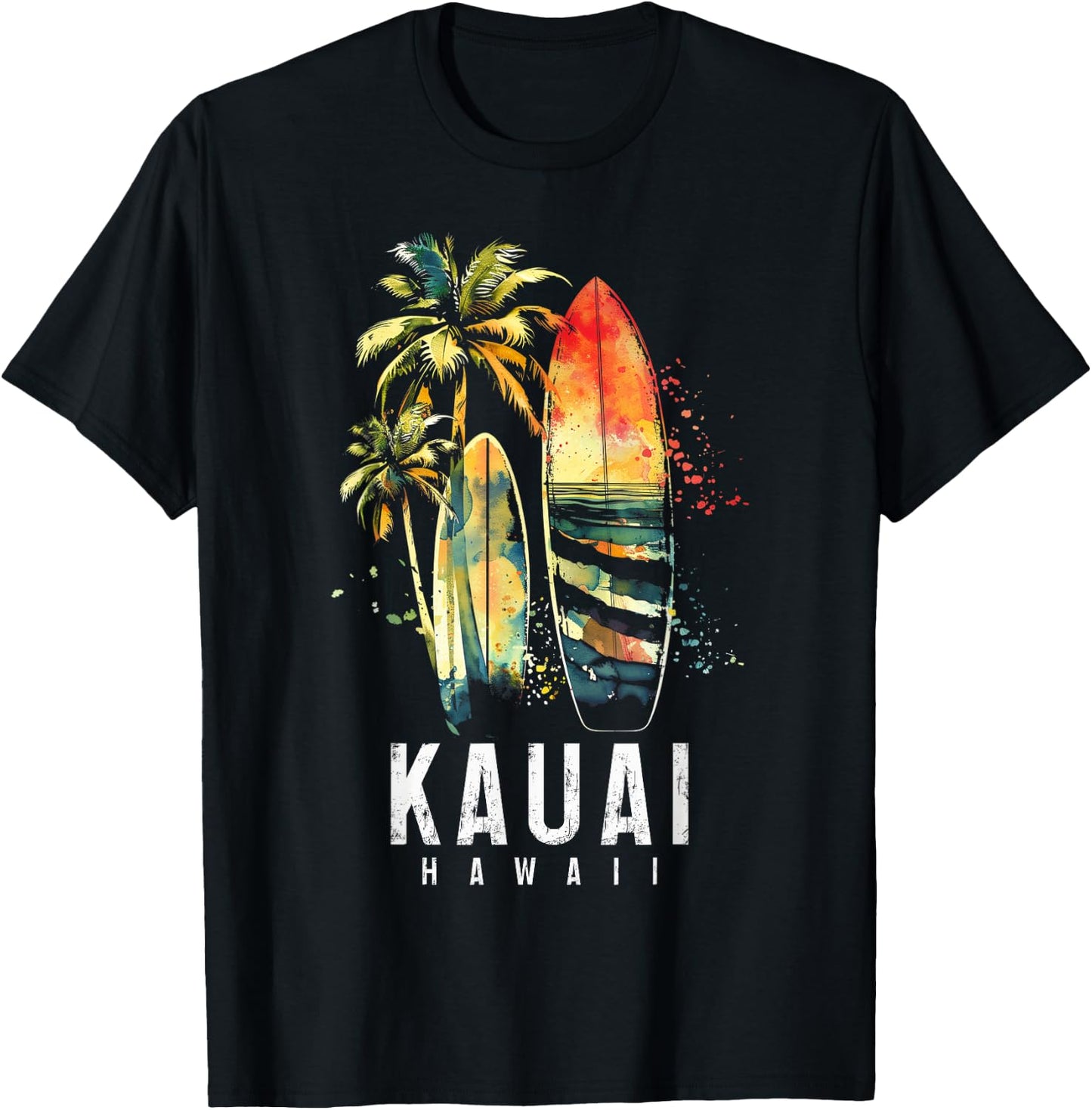 Kauai Hawaii Surf Hawaiian Vintage Surfing Surfer T-Shirt - T-Shirt | Black