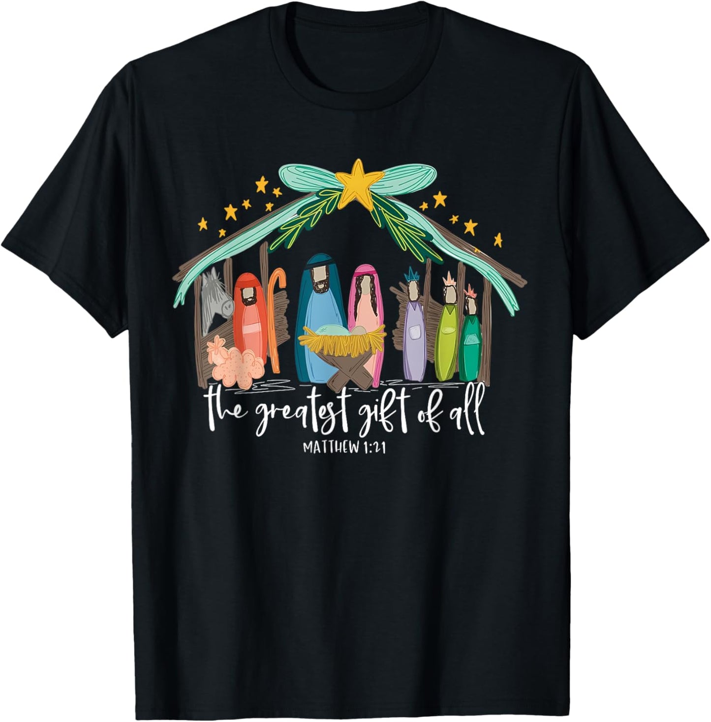 Greatest Gift Of All Nativity Christmas Baby Jesus Christian T-Shirt - T-Shirt | Black