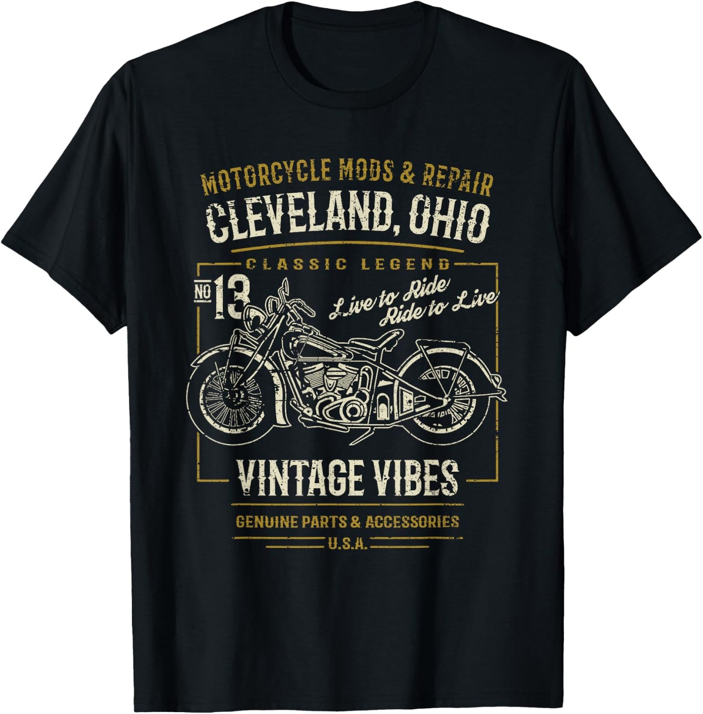 Cleveland Ohio Vintage Style Motorcycle Adventure Design T-Shirt - T-Shirt | Black