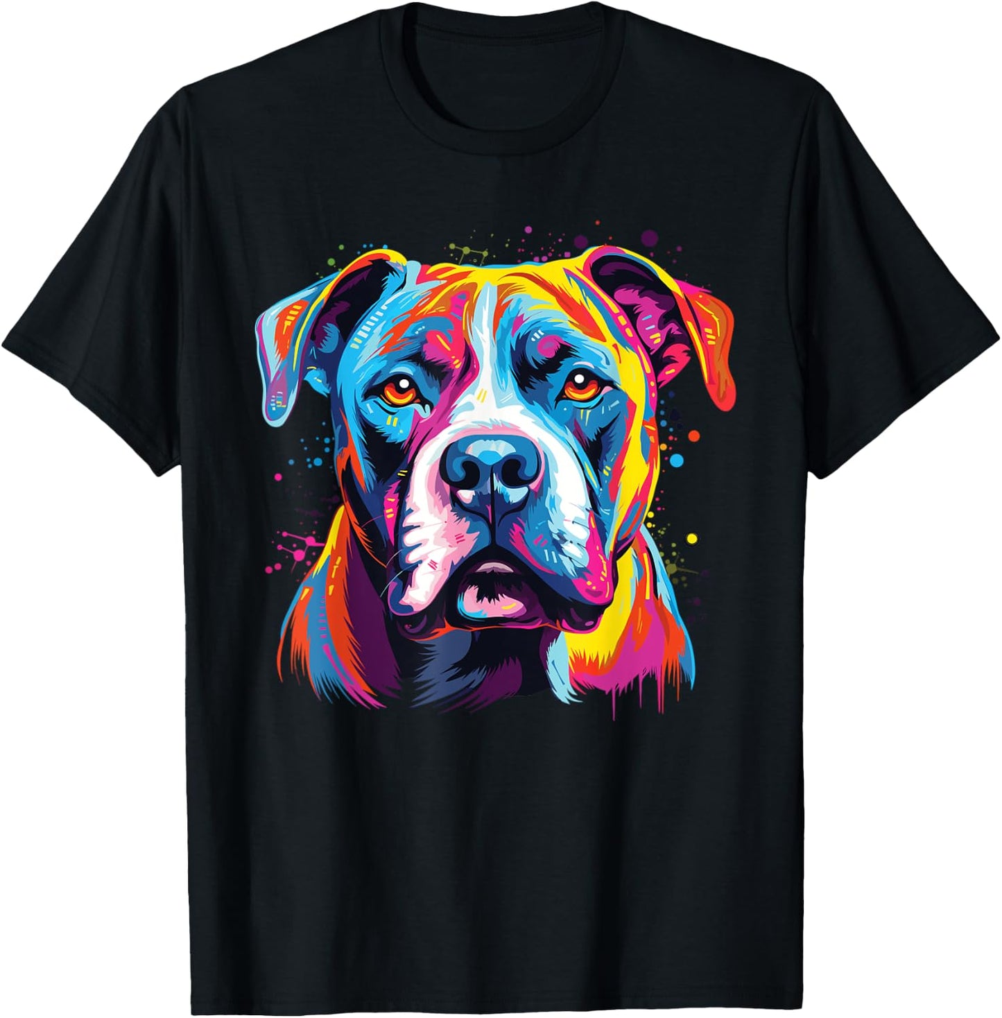 Watercolor Colorful American Bulldog Dog T-Shirt - T-Shirt | Black