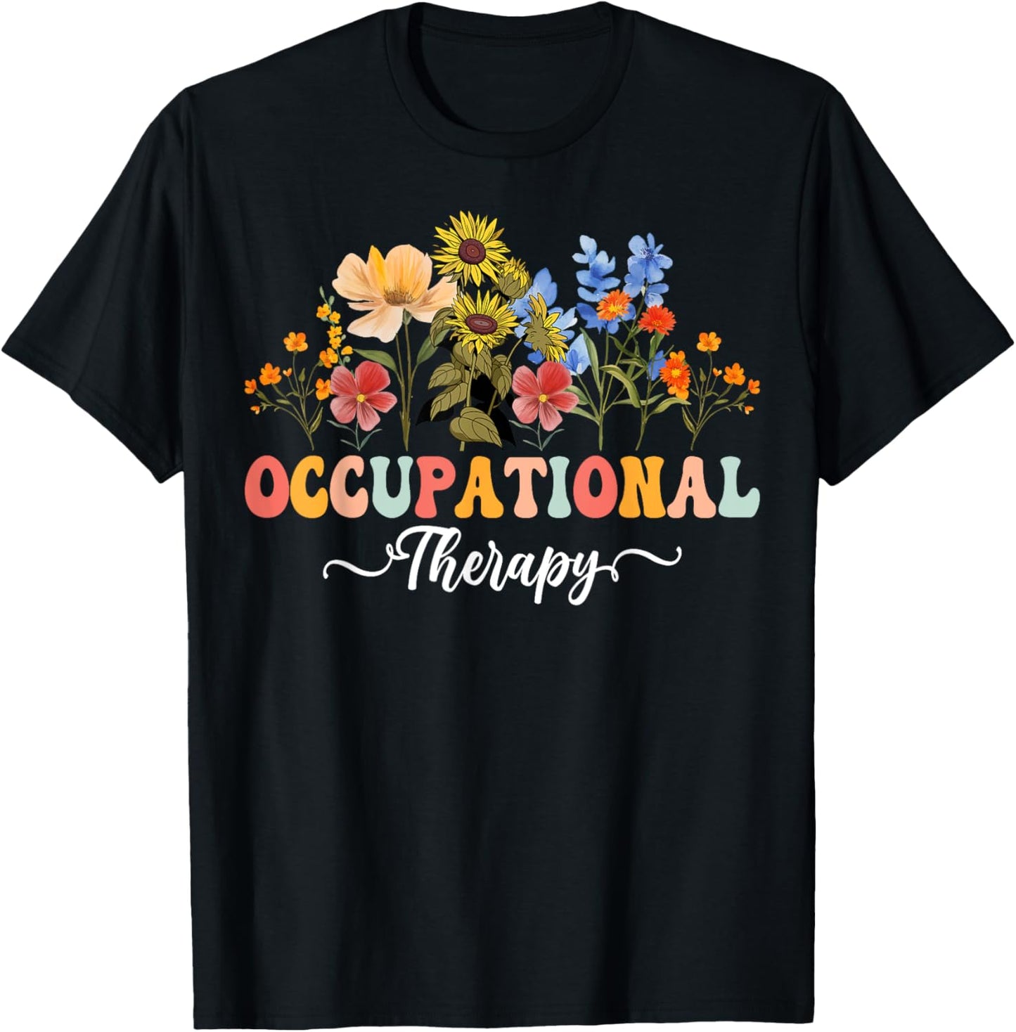 Occupational Therapy Retro Wildflower OT T-Shirt - T-Shirt | Black