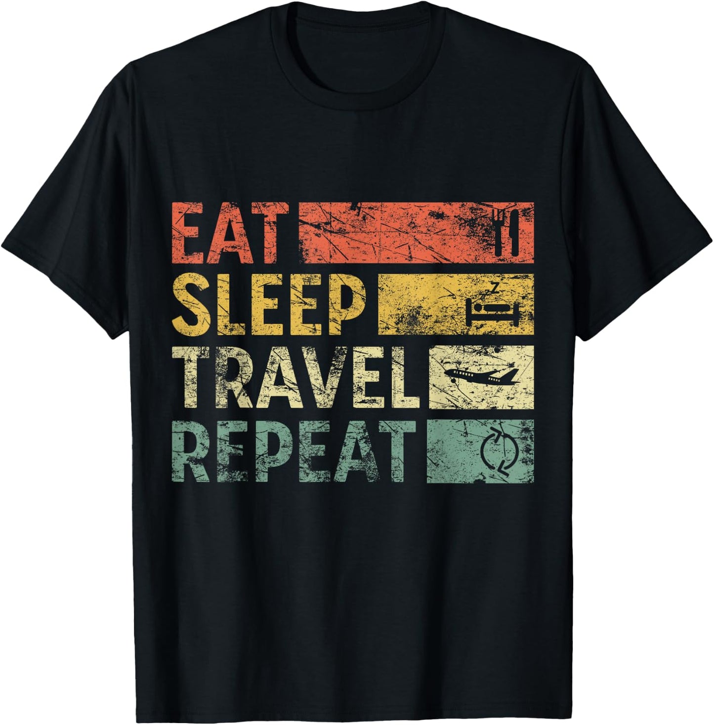 Vintage Travel Eat Sleep Travel Repeat T-Shirt - T-Shirt | Black